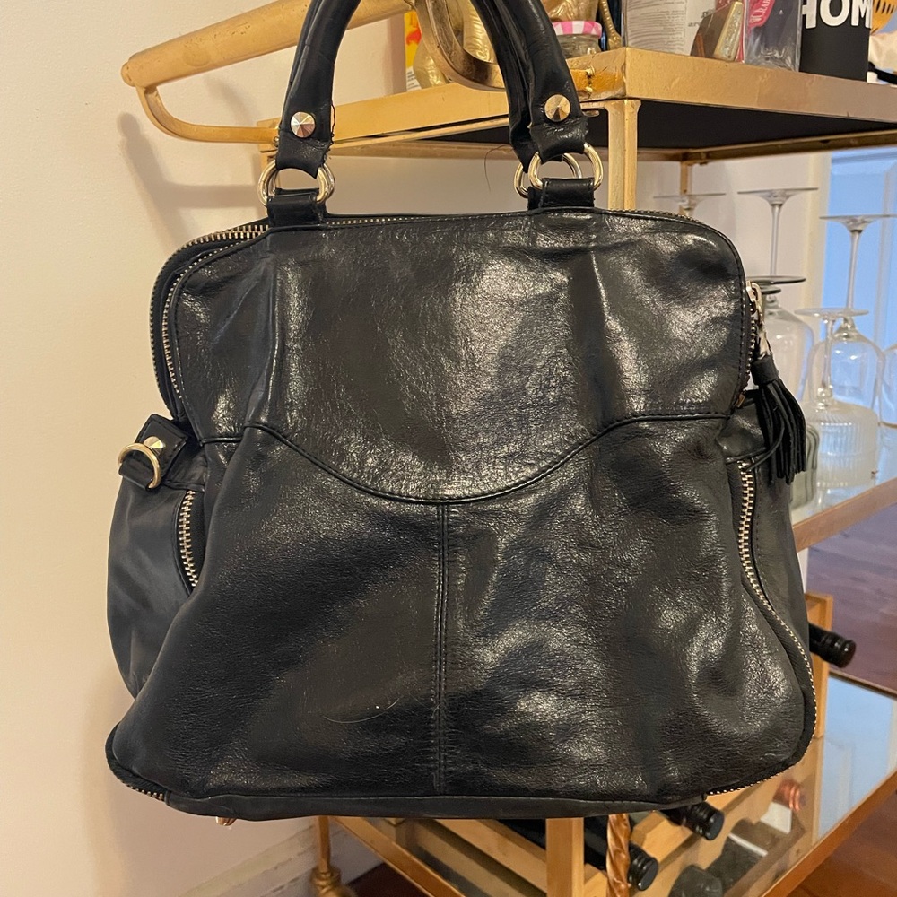 Betsey Johnson Black Handbag with Gold Accents - Picture 2 of 5